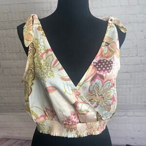 NWT Area Stars Floral Cami Tank Wrap Crop Top Size Small Ties Smocked Waist